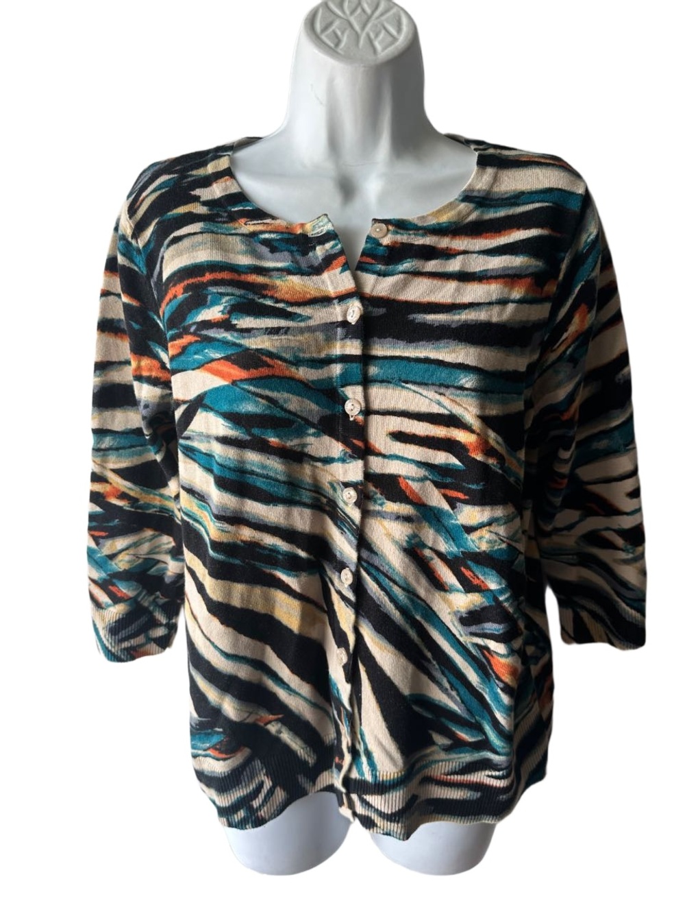 Christopher & Banks Vivid Zebra Print Cardigan Teal Orange Black Size P/L Layers
